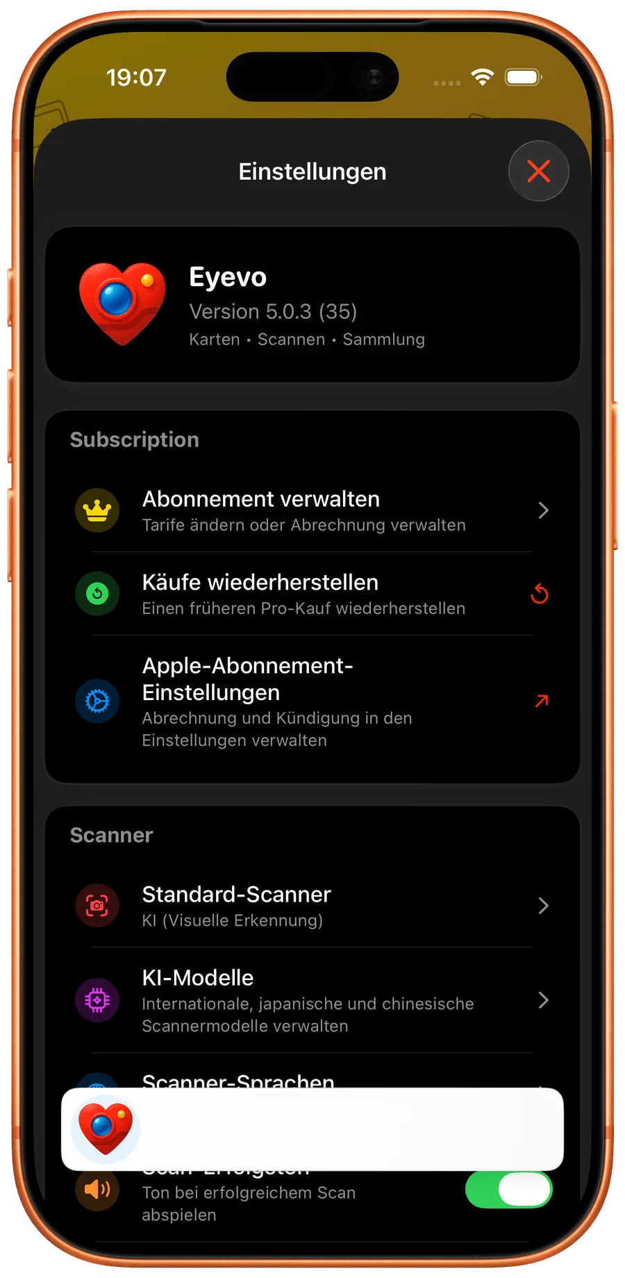 Language settings in Eyevo