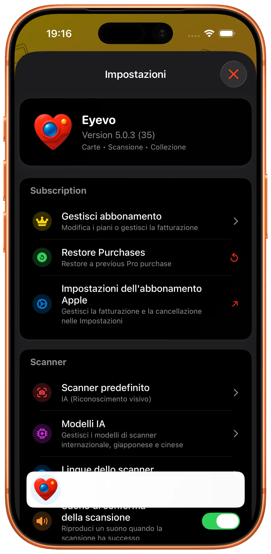 Language settings in Eyevo