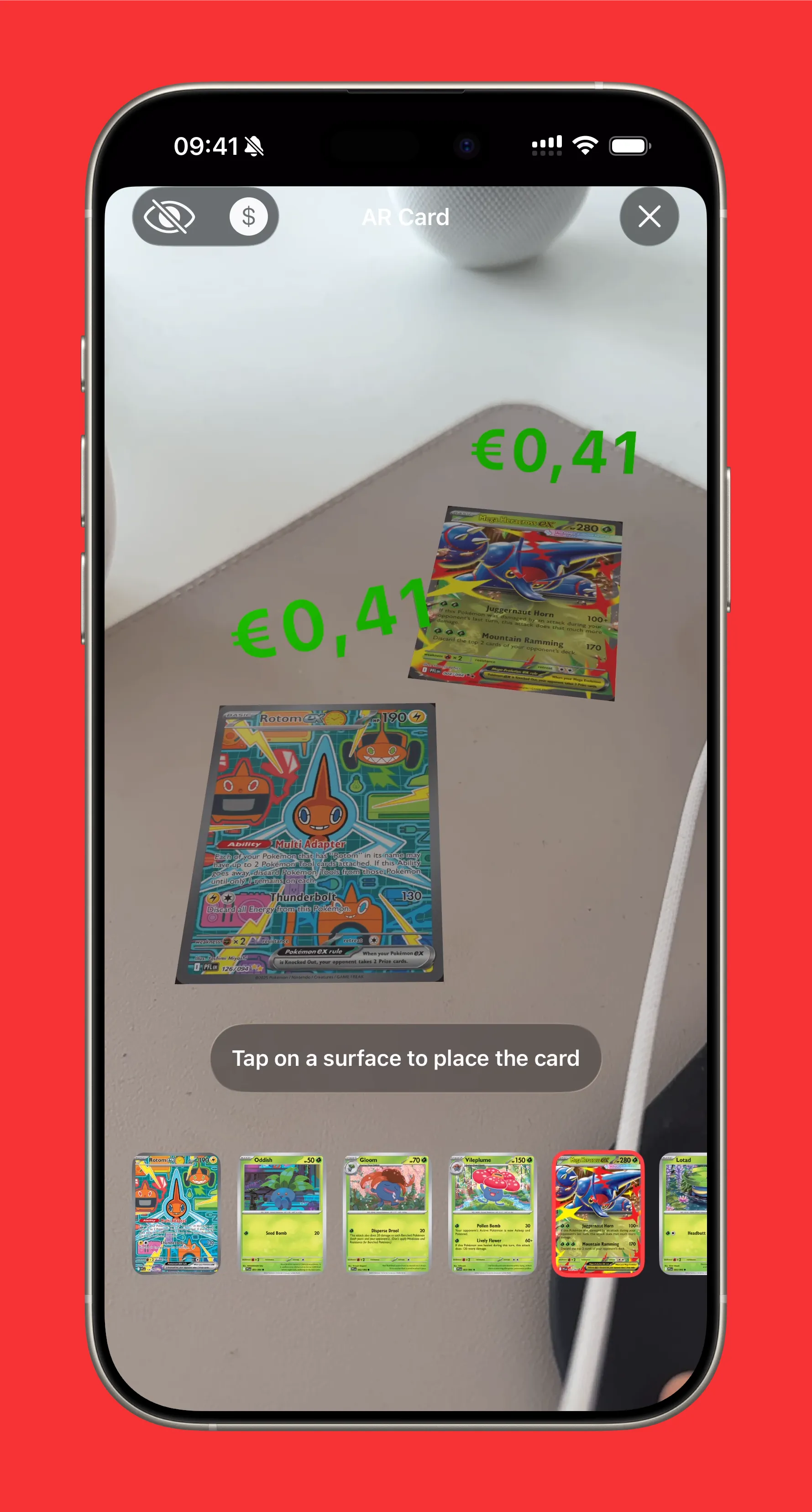 Vue AR avec carte posée