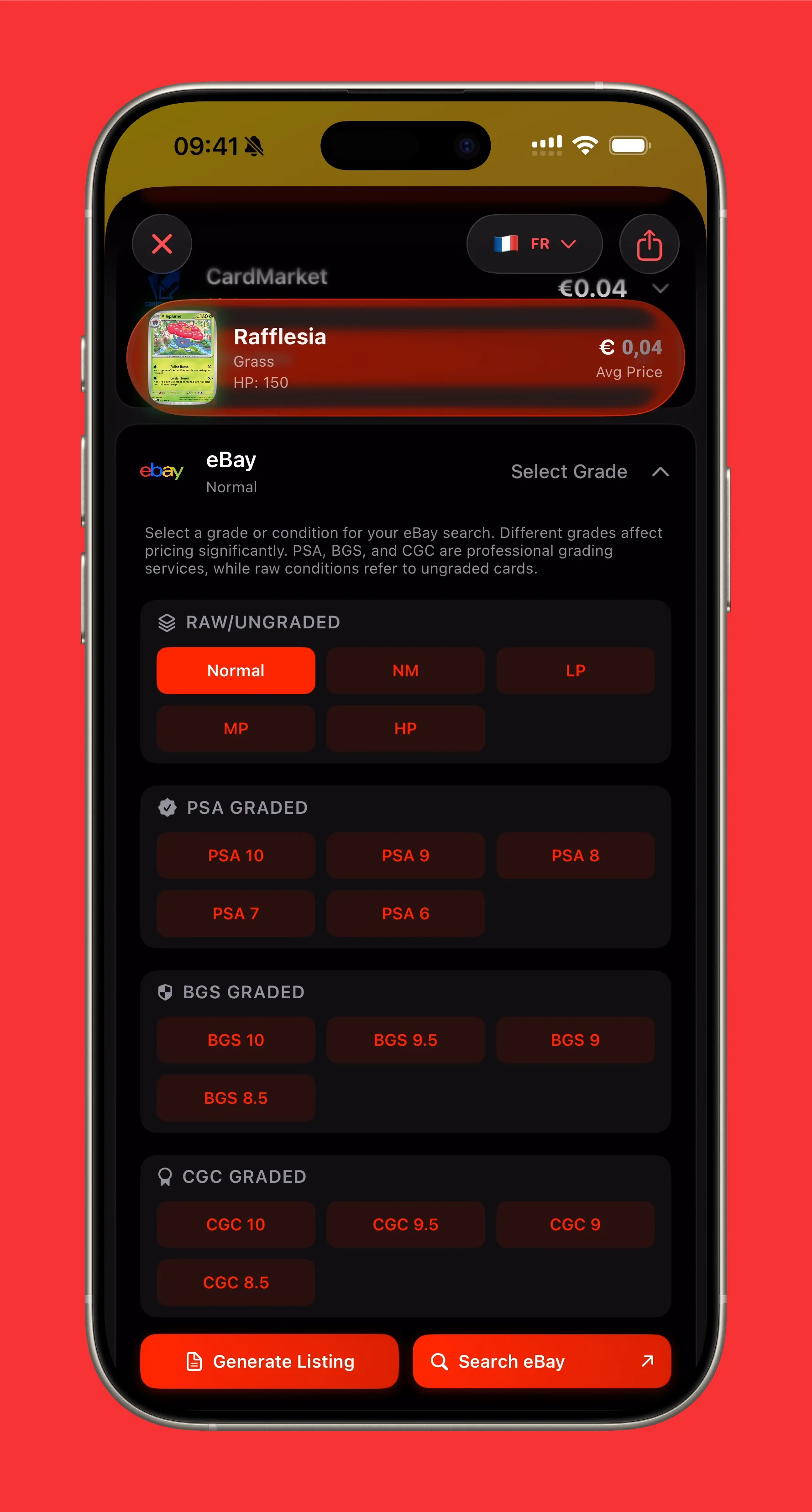 Recherche eBay avec grade