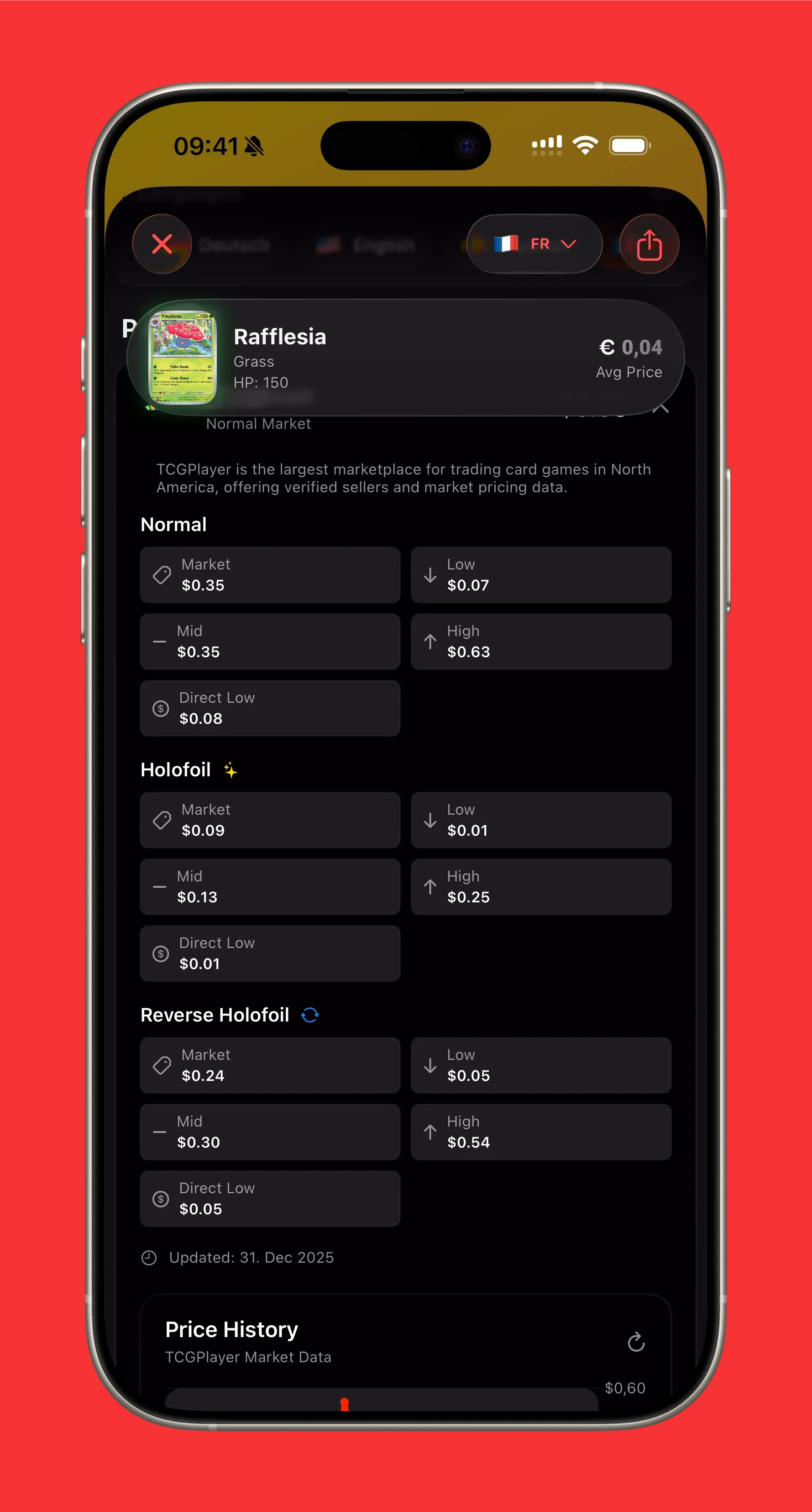 Prix TCGPlayer dans Eyevo