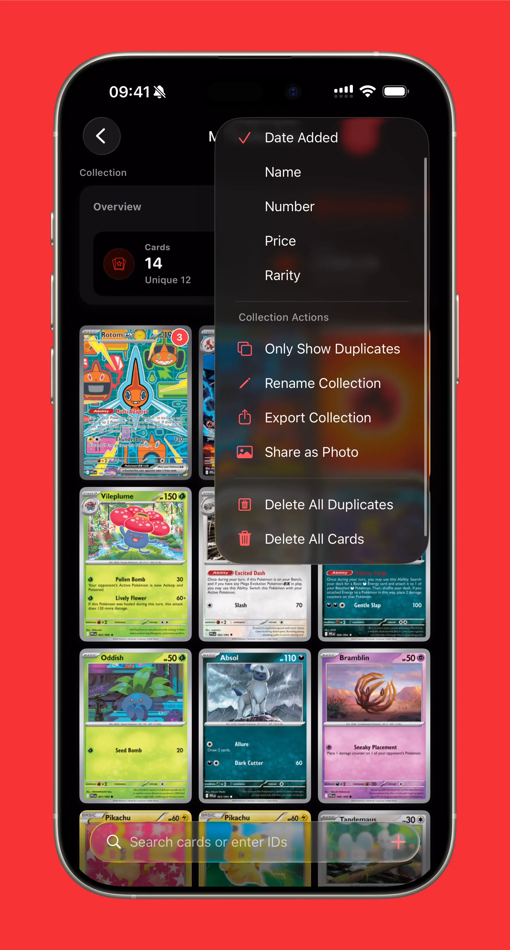 Aperçu de collection avec options de tri